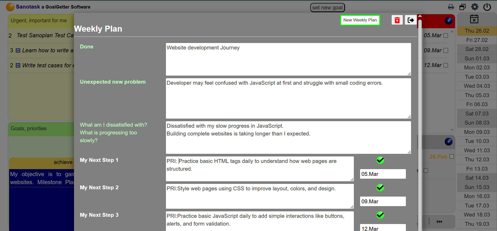 Sanotask Weekly Plan Feature